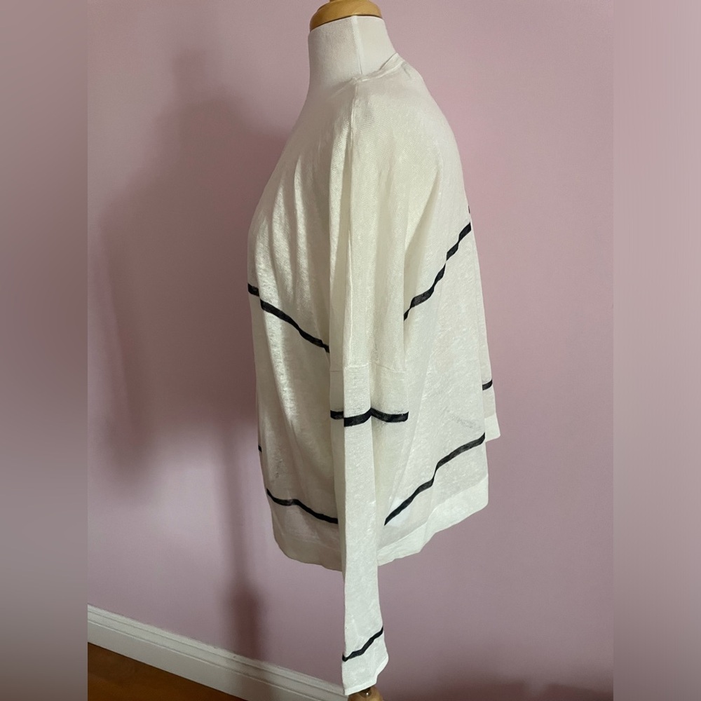 White Sheer Cardigan Sweater with Black Stripes - Picture 4 of 10